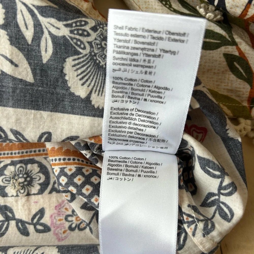 FARM Rio Romantic Garden Blouse 100% Cotton Tan w/Tropical Floral Print Sz Small - Picture 13 of 14